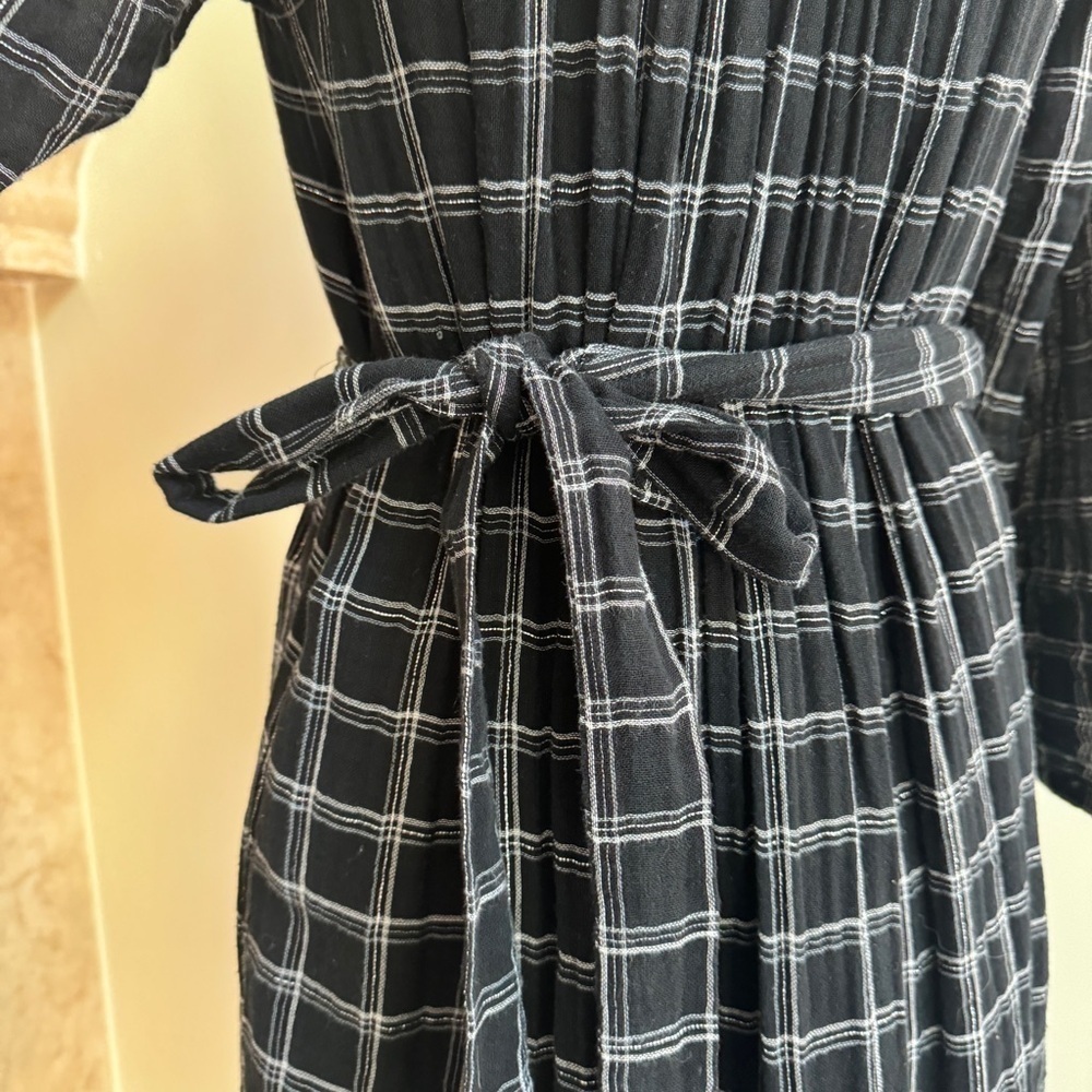 La Vie Rebecca Taylor Black Silver Plaid Long Sleeve Ruffle Womens Size S Belted - Picture 6 of 15